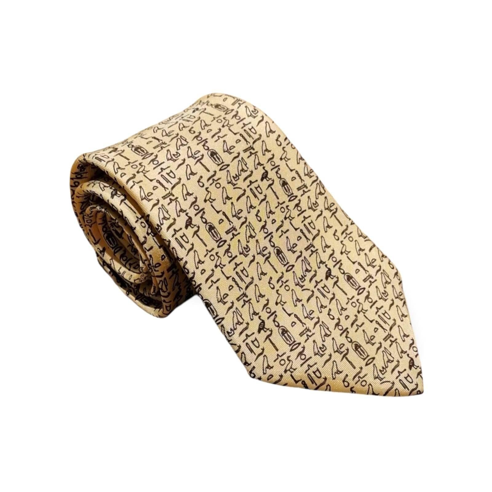 cravates-imprimees-hieroglyphes-beige