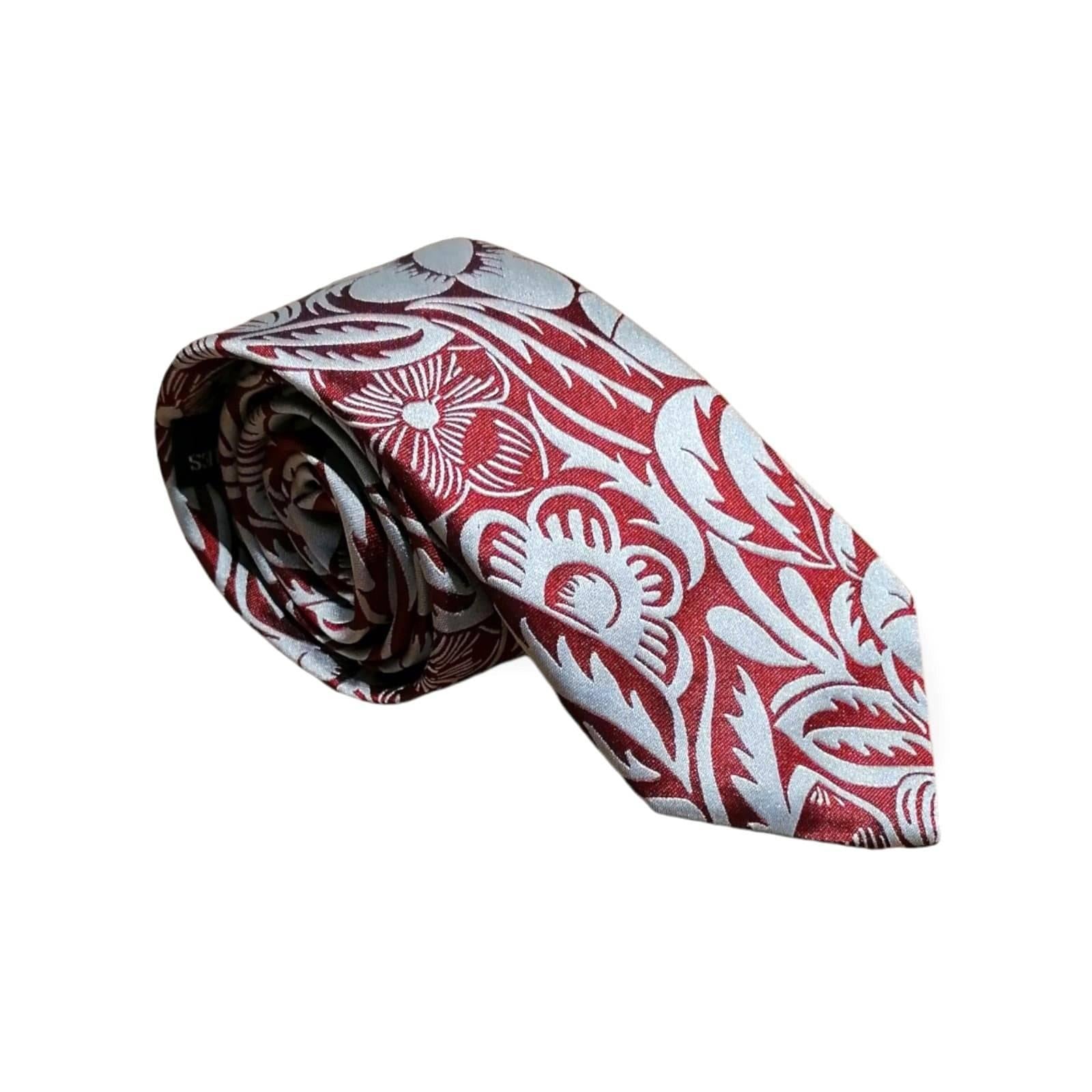 cravates-tissees-jacquard-dufy-grosses-fleurs-rouge