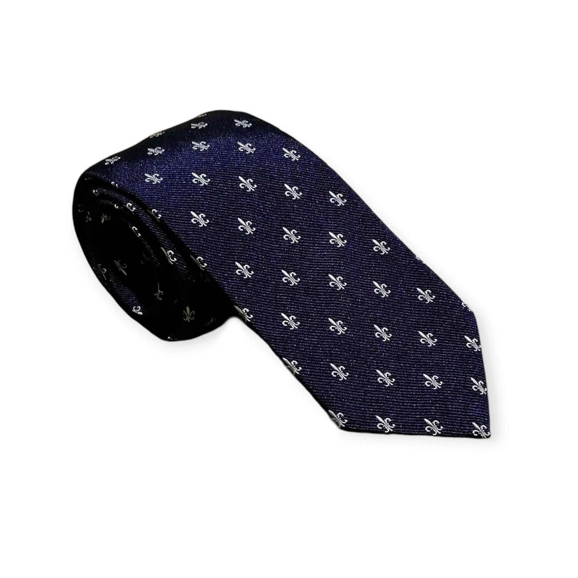cravates-tissees-jacquard-fleur-de-lys-marine