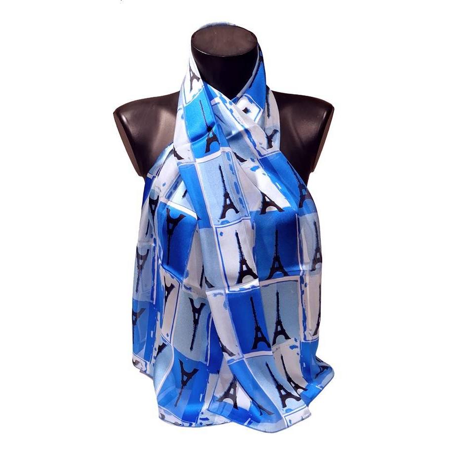 echarpes-longues-140cm-tour-eiffel-damiers-bleu