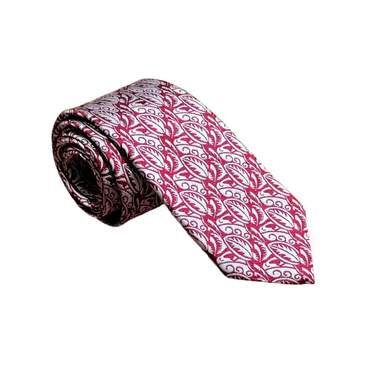 cravates-tissees-jacquard-dufy-feuilles-et-vagues-rouge