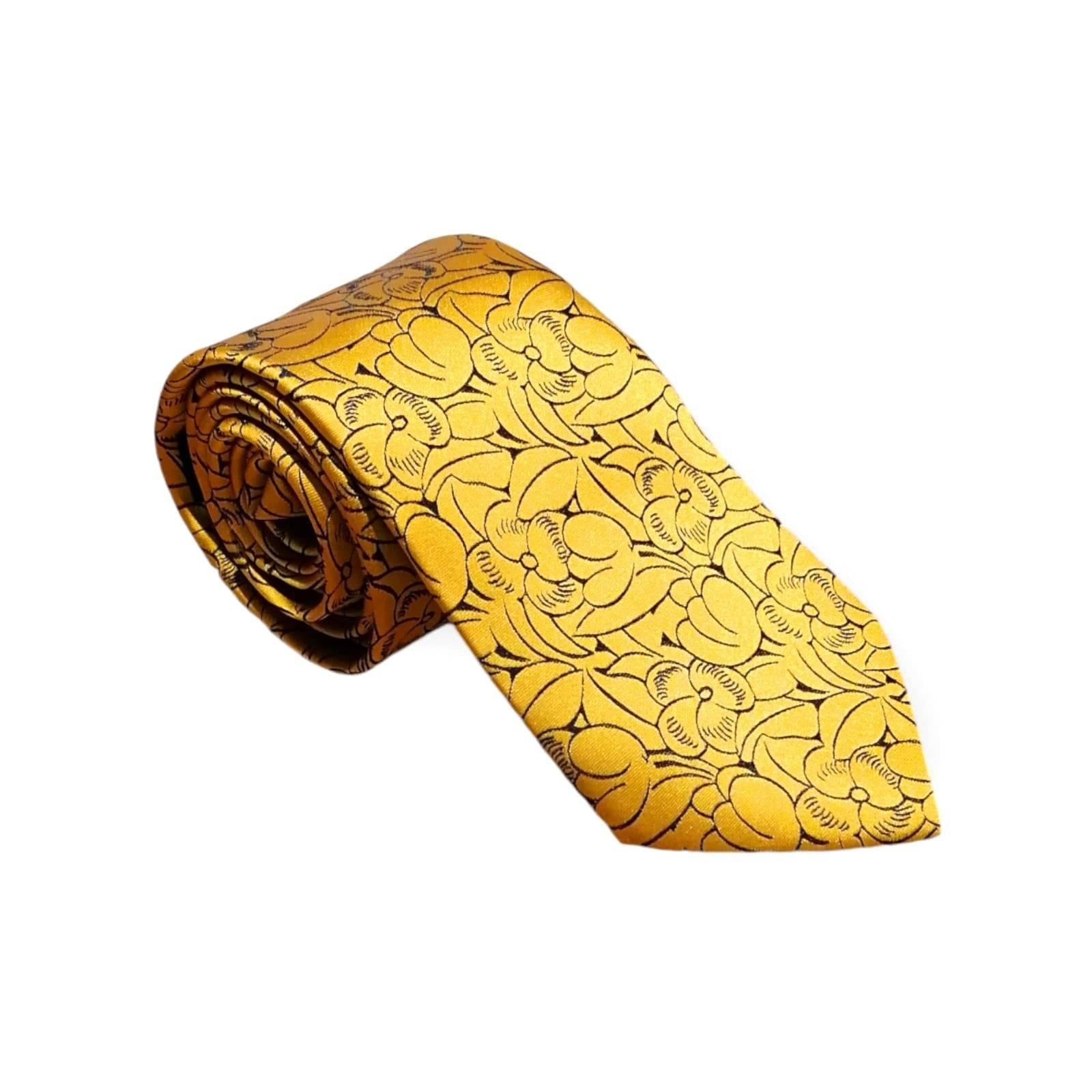 cravates-tissees-jacquard-dufy-fleurs-satin-jaune