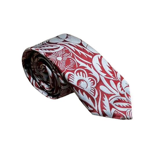 cravates-tissees-jacquard-dufy-grosses-fleurs-rouge