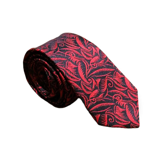 cravates-tissees-jacquard-dufy-tulipes-et-feuilles-rouge